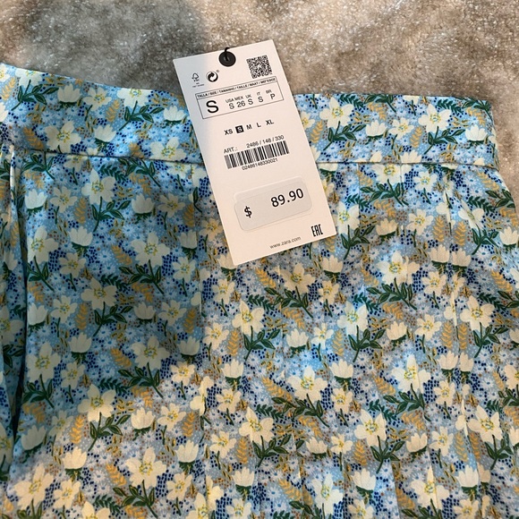 NWT Zara Blue Floral Pleated Midi Skirt Size Small - Picture 6 of 8